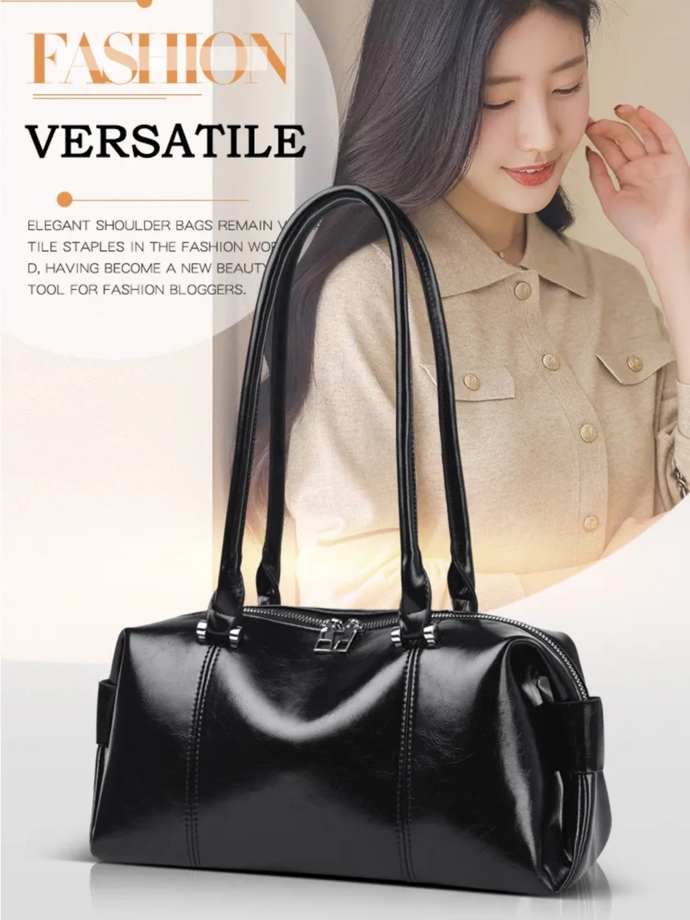 Black Glossy Bowling Shoulder Bag